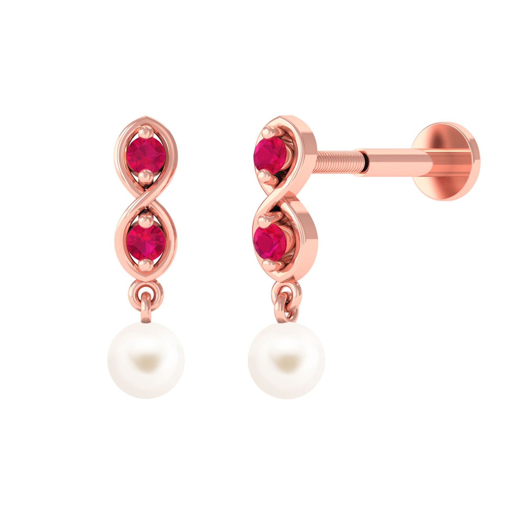 Arisha Jewels-Freshwater Pearl Drop Helix Piercing Earring with Ruby