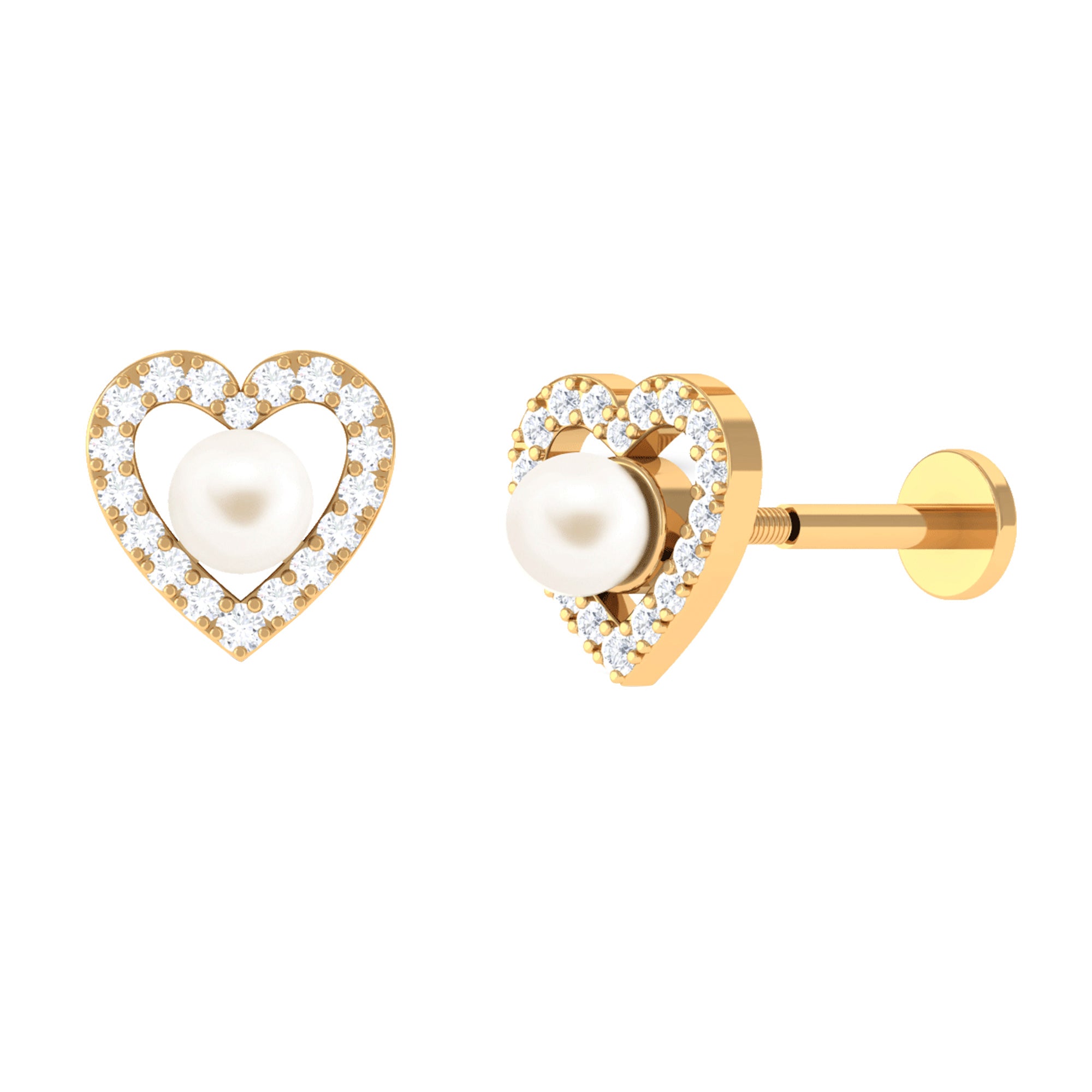 Freshwater Pearl Heart Helix Earring with Diamond Freshwater Pearl - ( AAA ) - Quality - Arisha Jewels