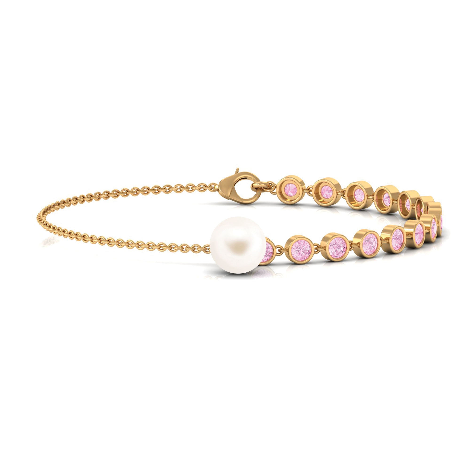 Arisha Jewels-Freshwater Pearl Charm Bracelet with Pink Sapphire