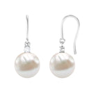 Arisha Jewels-White Freshwater Pearl Drop Earrings with Diamond