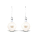 Arisha Jewels-White Freshwater Pearl Drop Earrings with Diamond