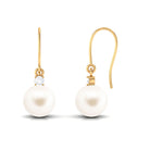 Arisha Jewels-White Freshwater Pearl Drop Earrings with Diamond