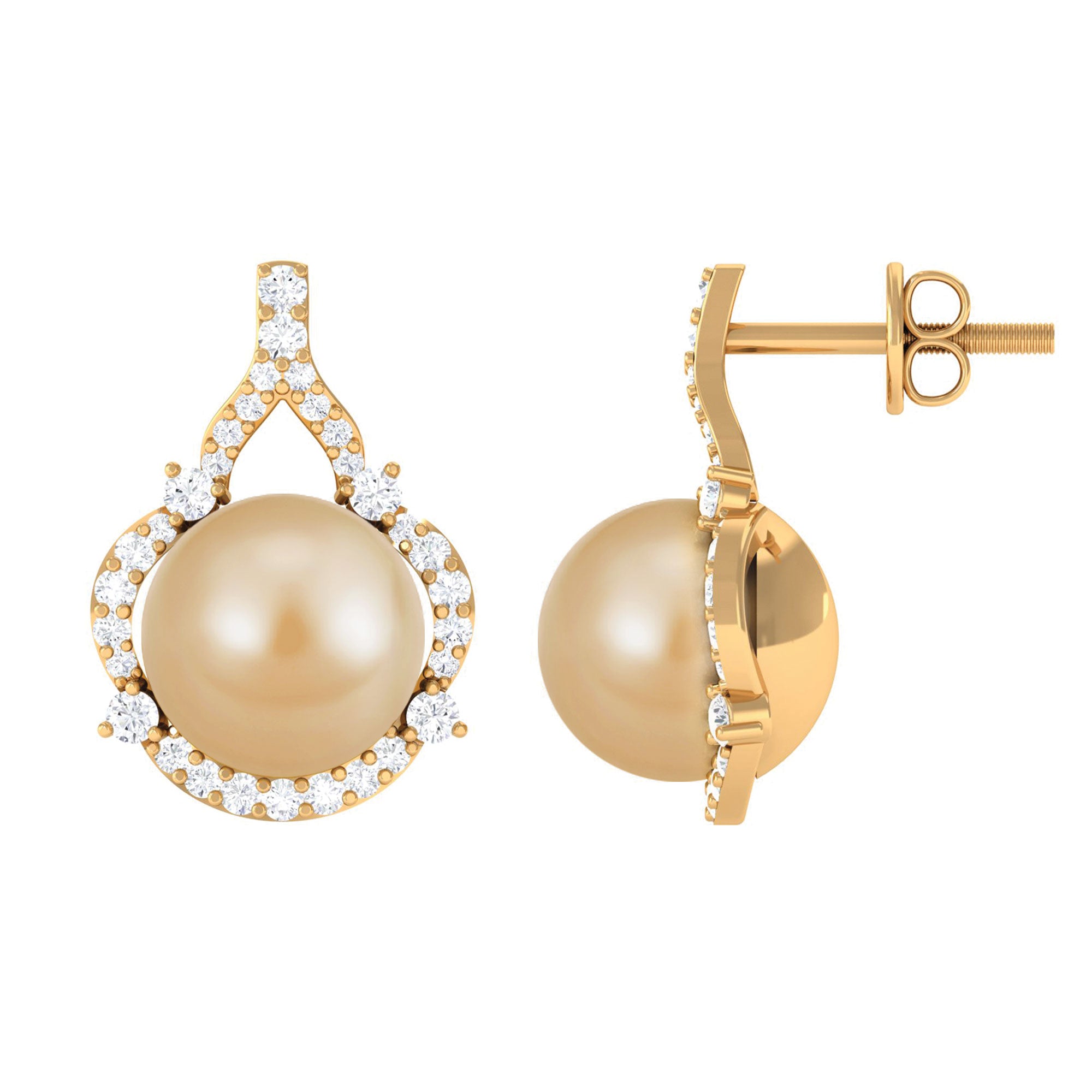 Vintage Inspired South Sea Pearl Drop Earrings with Diamond South Sea Pearl-AAA Quality - Arisha Jewels