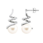 Arisha Jewels-Contemporary Freshwater Pearl Drop Earrings with Diamond