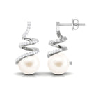 Arisha Jewels-Contemporary Freshwater Pearl Drop Earrings with Diamond