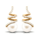 Arisha Jewels-Contemporary Freshwater Pearl Drop Earrings with Diamond