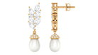 Arisha Jewels-Certified Natural Freshwater Pearl Teardrop Dangle Earrings with Moissanite