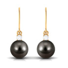 Arisha Jewels-Solitaire Tahitian Pearl Drop Earrings with Diamond