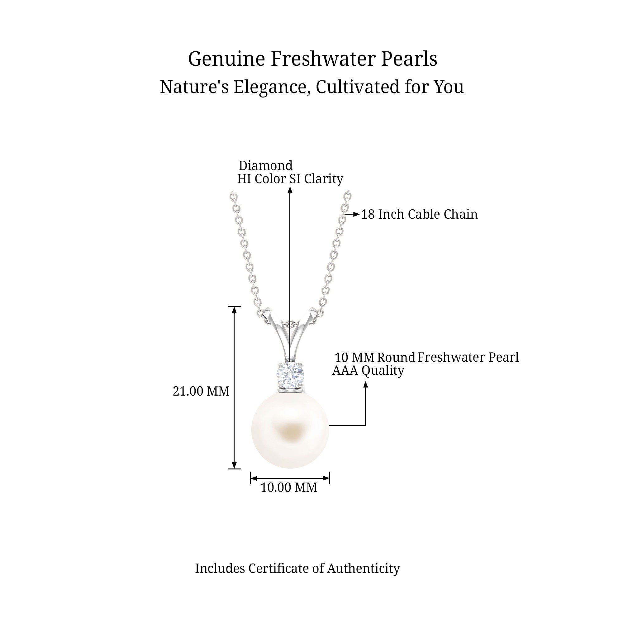 Arisha Jewels-Handpicked White Pearl Drop Pendant Necklace with Diamond