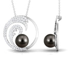 Arisha Jewels-Ocean Sea Wave Tahitian Black Pearl Pendant Necklace with Moissanite