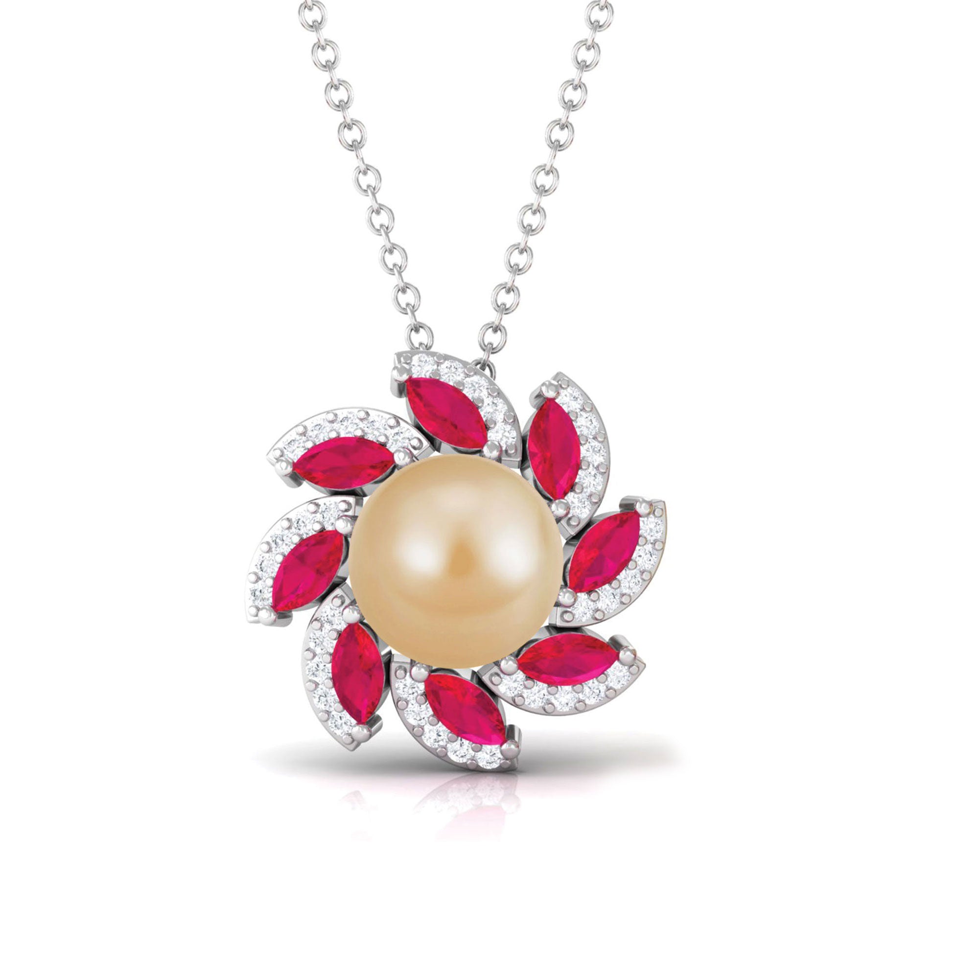 Arisha Jewels-Nature Inspired South Sea Pearl Flower Pendant with Ruby