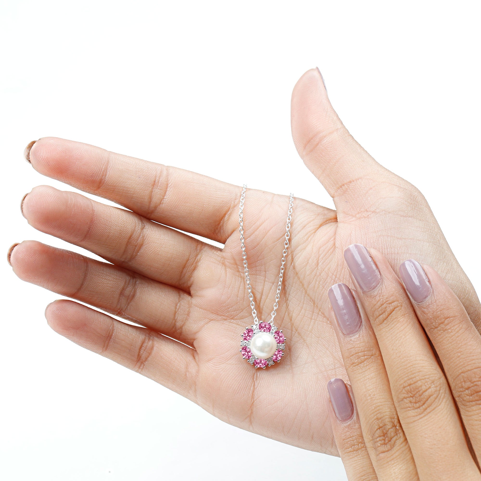 Arisha Jewels-Elegant Freshwater Pearl Pendant with Pink Sapphire