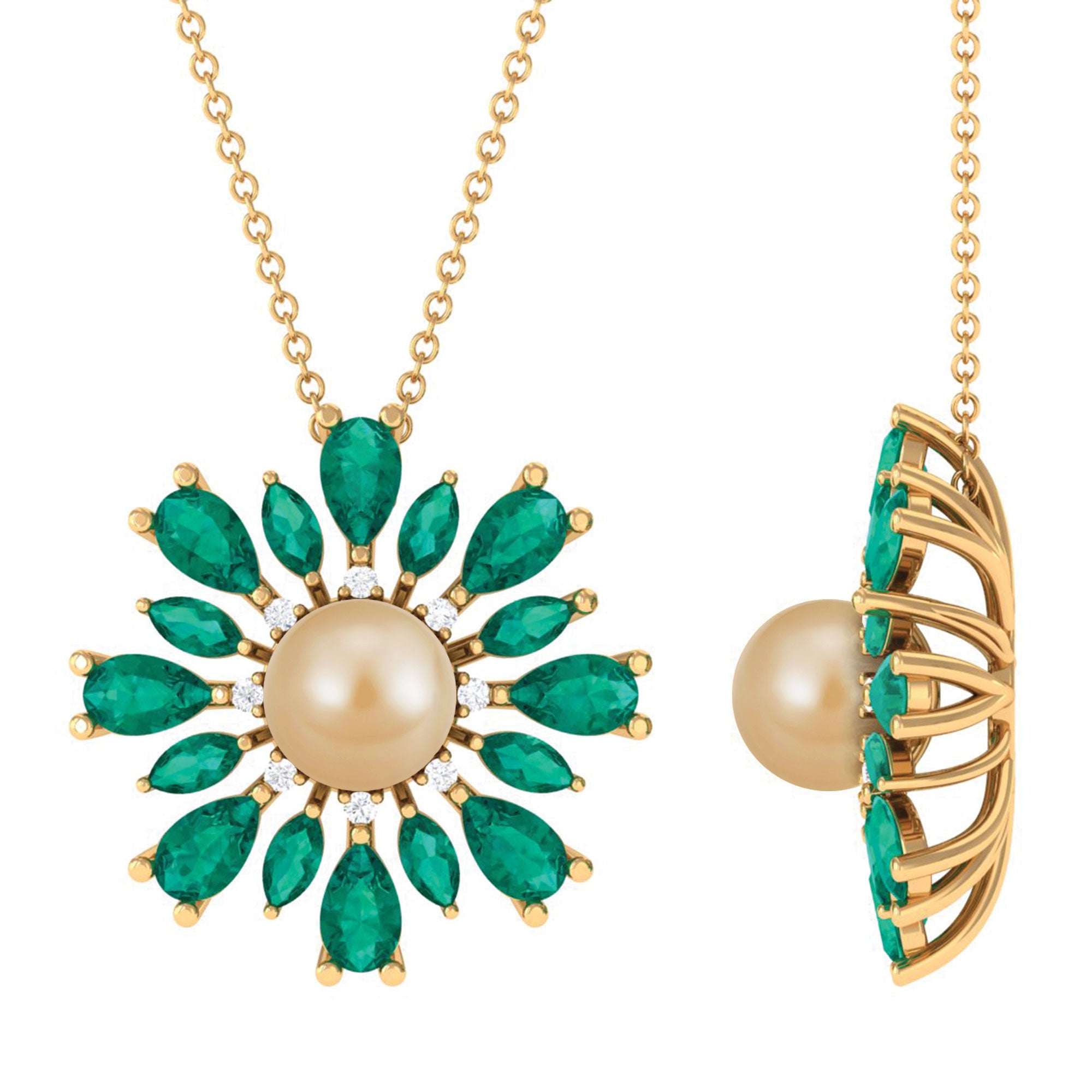 Arisha Jewels-Golden South Sea Pearl Cocktail Pendant Necklace with Emerald