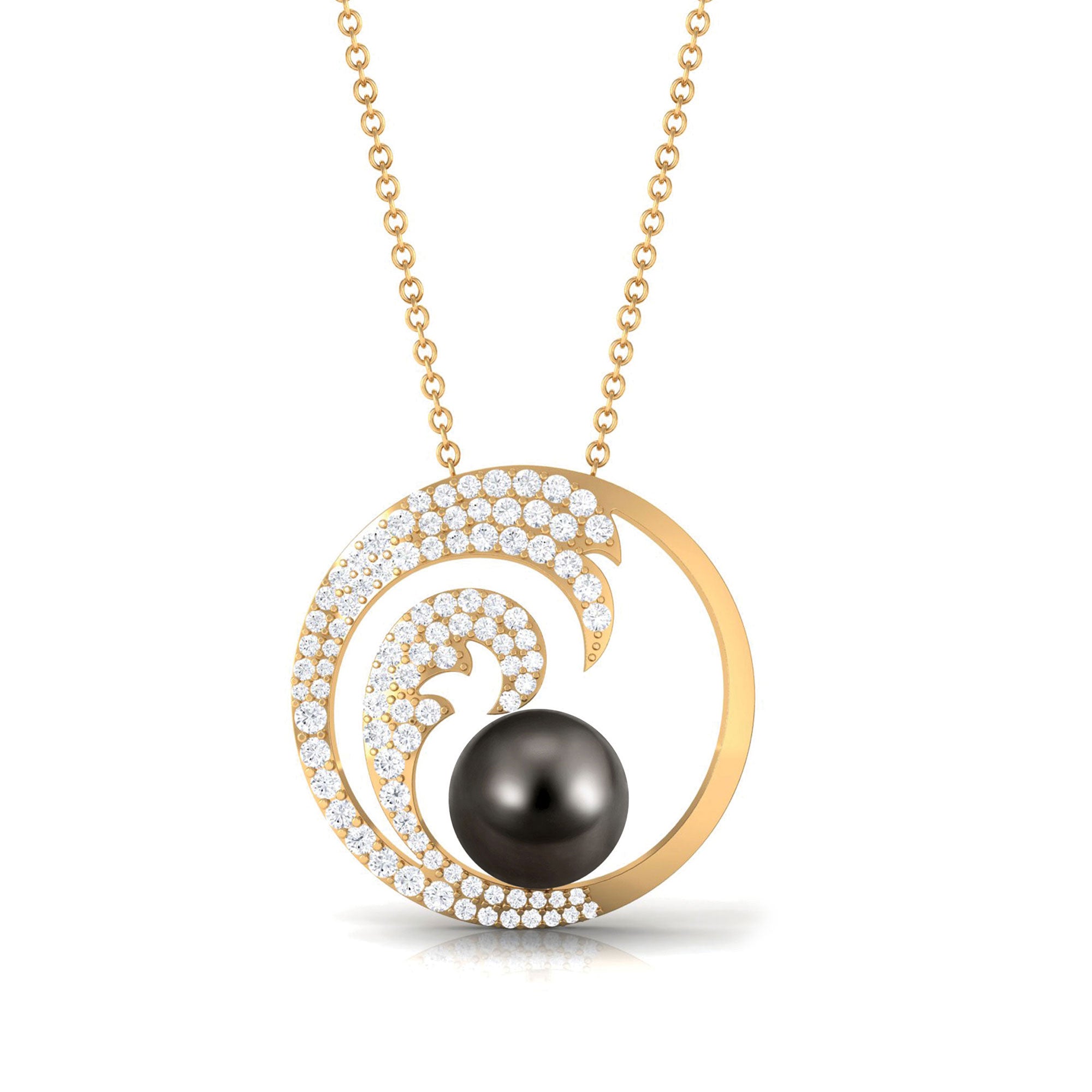 Arisha Jewels-Sea Life Inspired Black Tahitian Pearl Pendant with Diamond