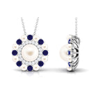 Arisha Jewels-Freshwater Pearl Statement Pendant Necklace with Sapphire and Diamond