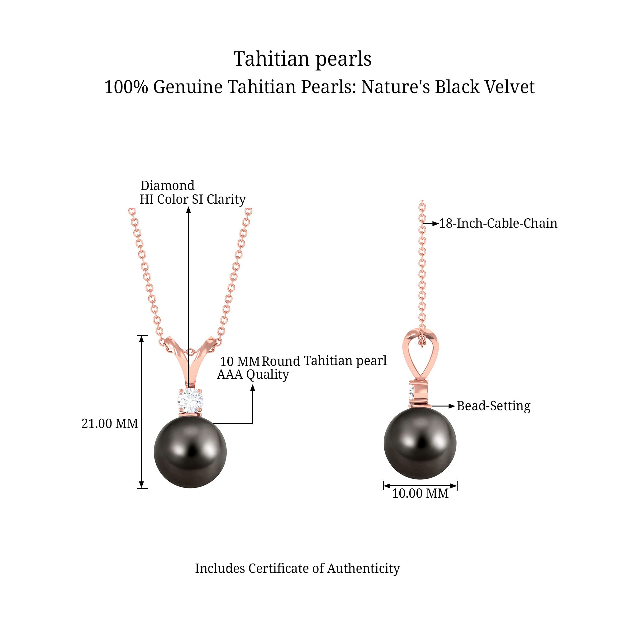 Arisha Jewels-Tahitian Black Pearl Solitaire Pendant Necklace with Diamond