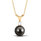 Arisha Jewels-Tahitian Black Pearl Solitaire Pendant Necklace with Diamond