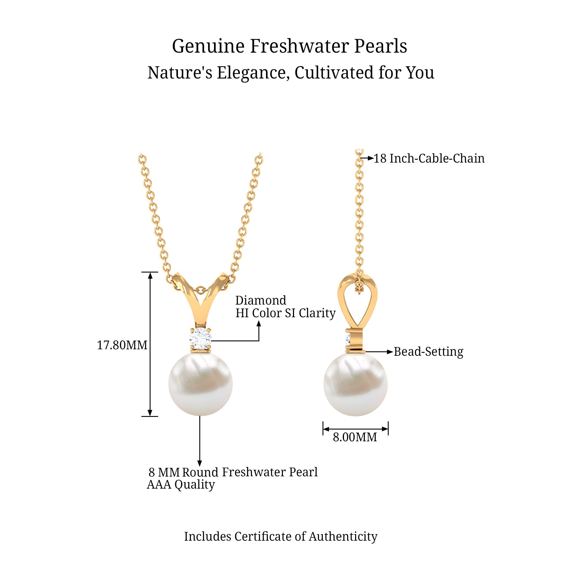 Arisha Jewels-Handpicked White Pearl Drop Pendant Necklace with Diamond