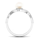 Arisha Jewels-White Pearl Crossover Engagement Ring with Diamond