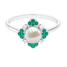 Arisha Jewels-Nature Inspired Freshwater Pearl Floral Ring with Emerald