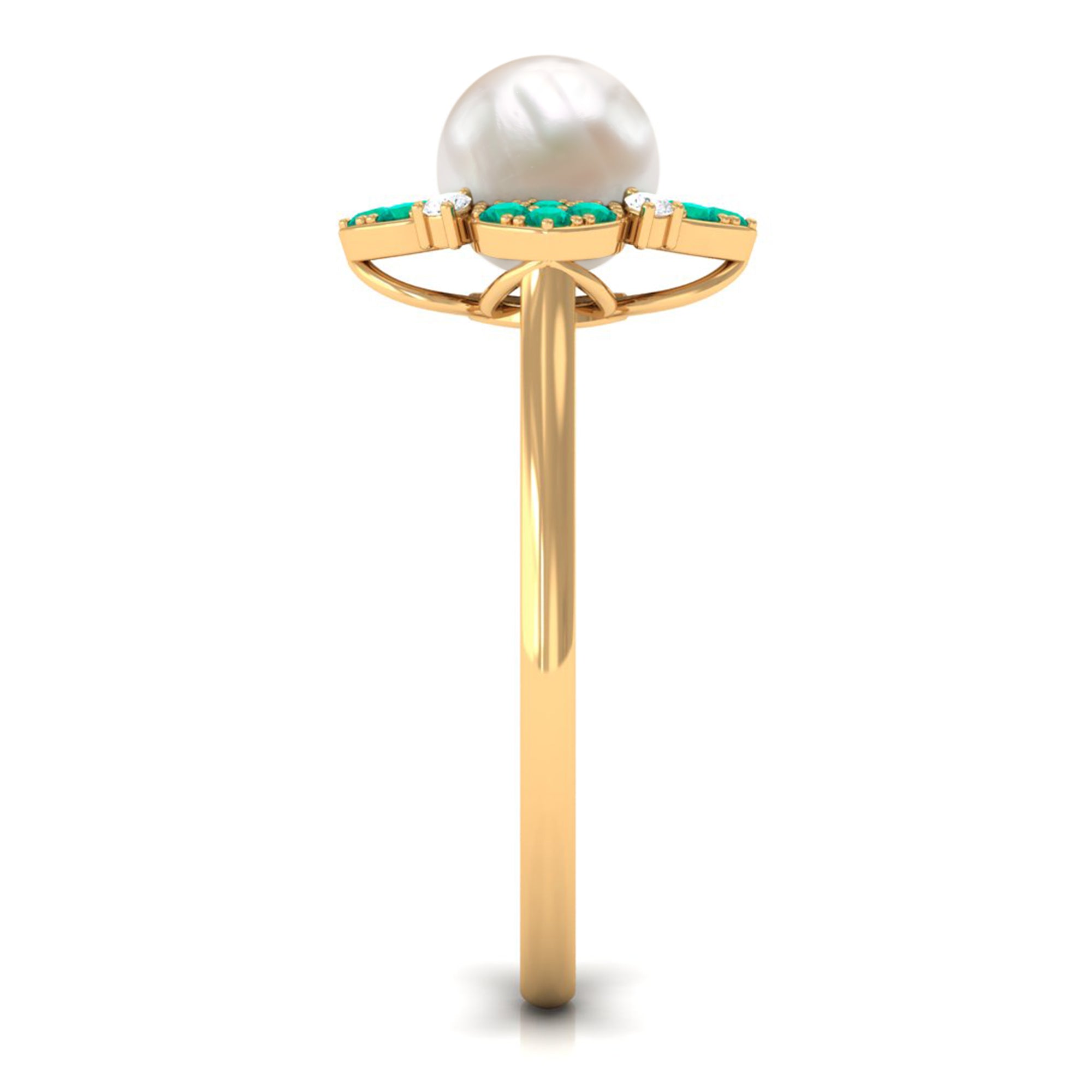 Arisha Jewels-Nature Inspired Freshwater Pearl Floral Ring with Emerald