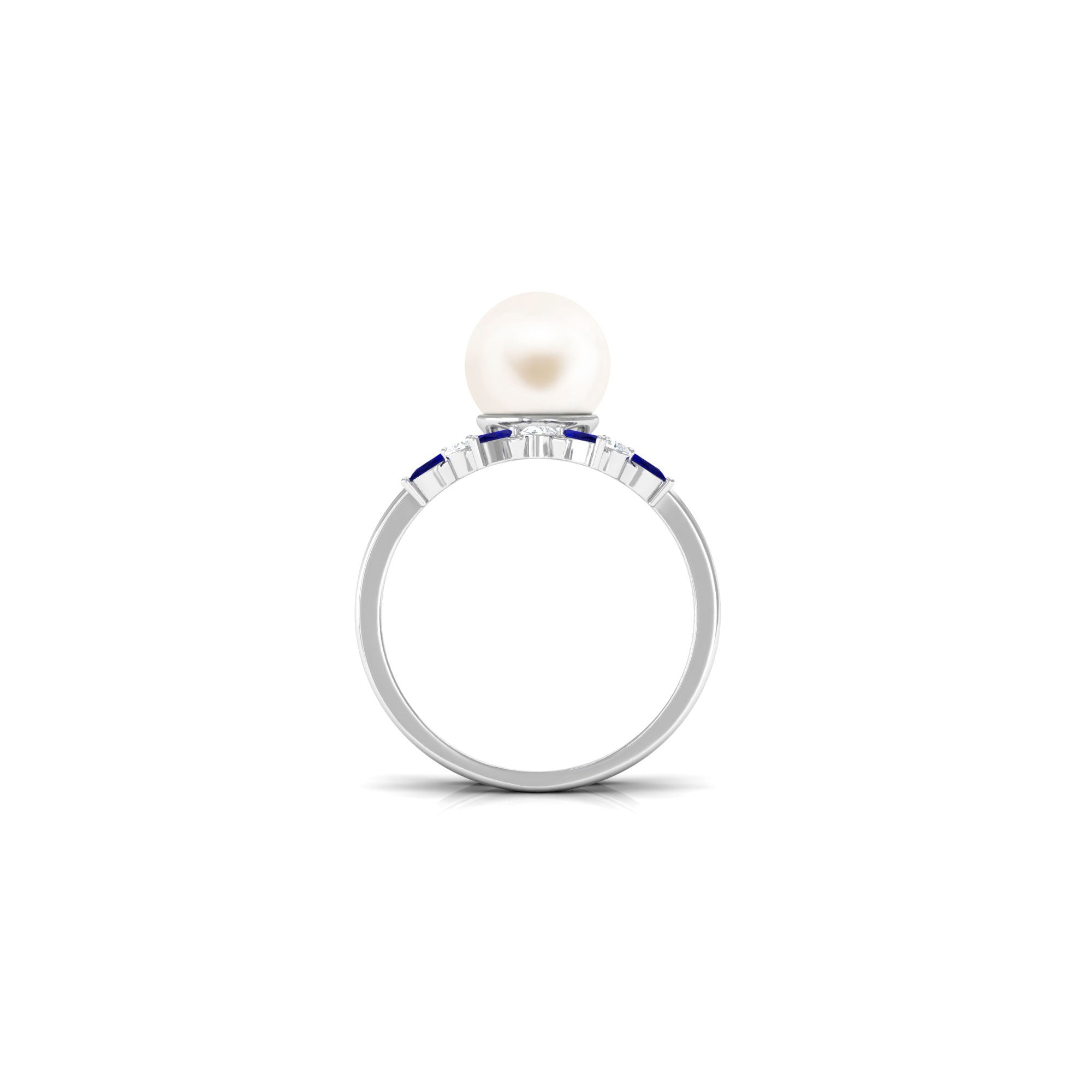 Arisha Jewels-White Pearl Solitaire Ring Set with Blue Sapphire and Diamond