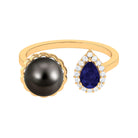 Unique Black Pearl Cuff Ring with Blue Sapphire Tahitian pearl-AAAA Quality - Arisha Jewels