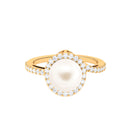 Arisha Jewels-White Freshwater Pearl Halo Engagement Ring with Diamond