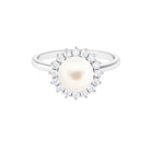 Arisha Jewels-Classic White Pearl Engagement Ring with Diamond Halo