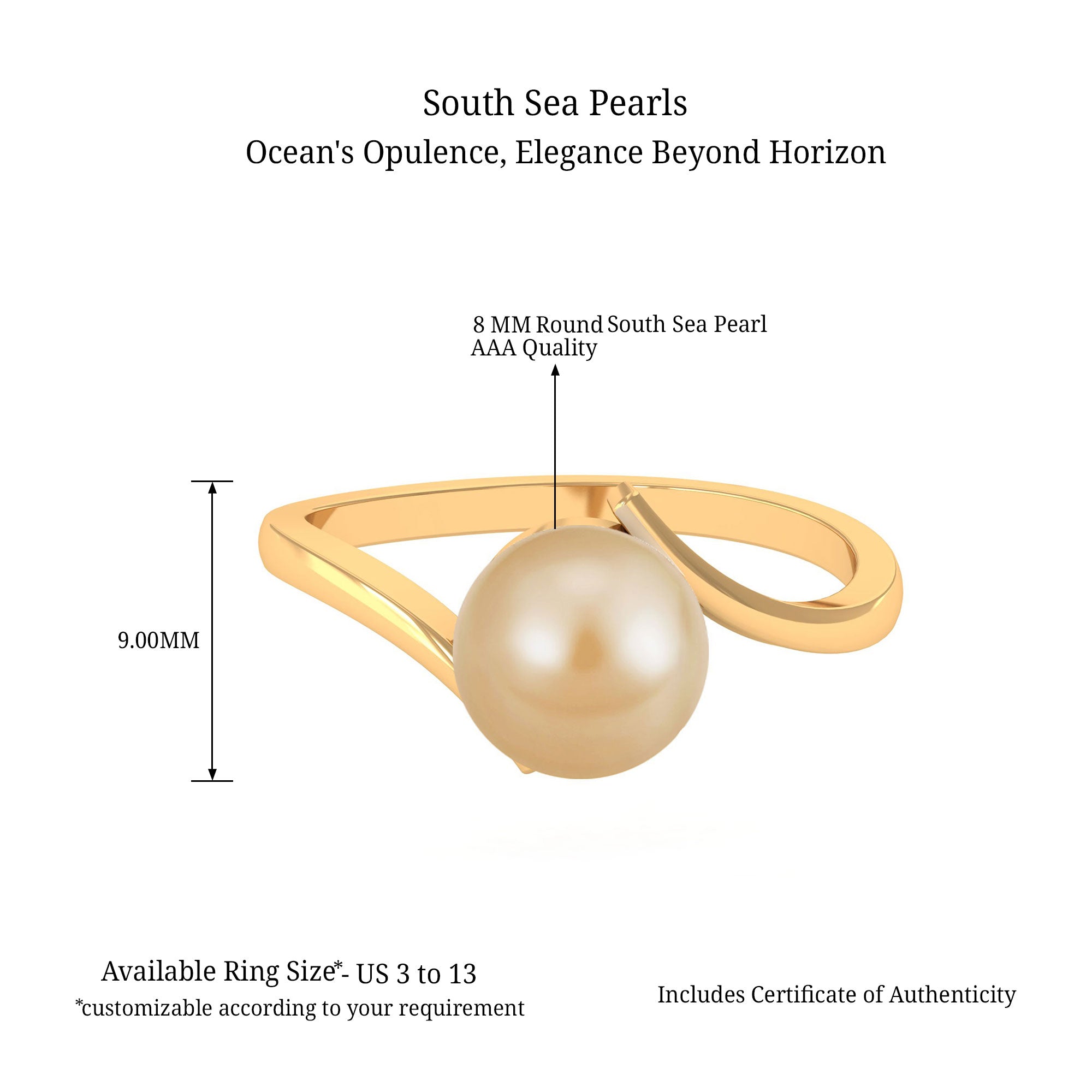 Arisha Jewels-Solitaire South Sea Pearl Bypass Ring