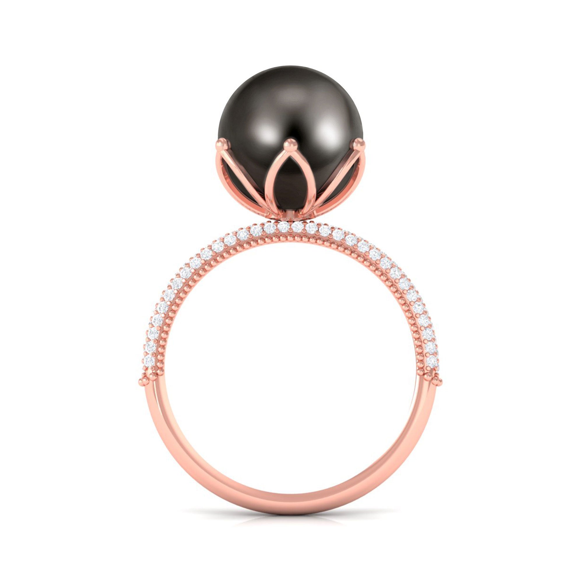 Arisha Jewels-Tahitian Pearl Solitaire Engagement Ring with Diamond