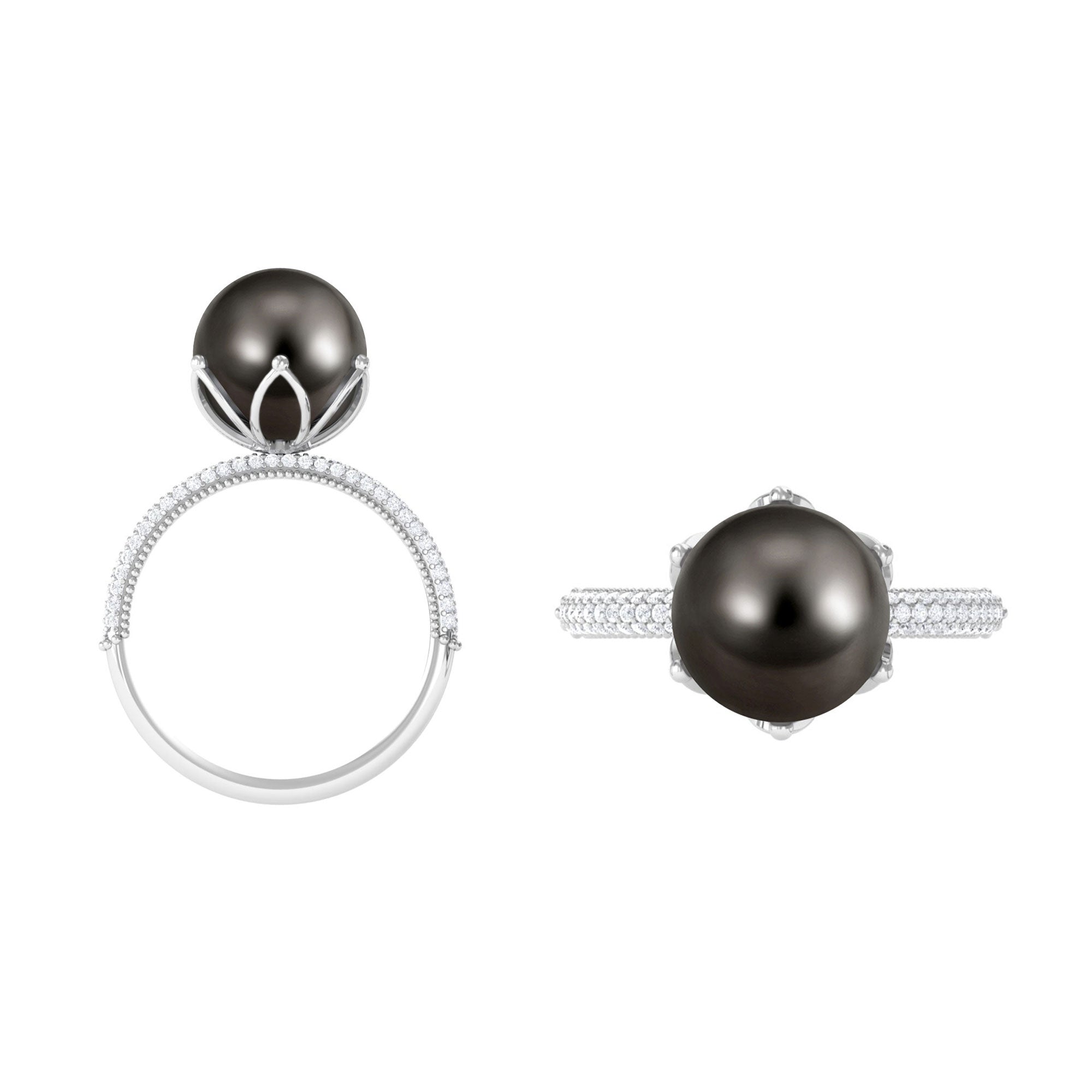 Arisha Jewels-Tahitian Pearl Solitaire Engagement Ring with Diamond