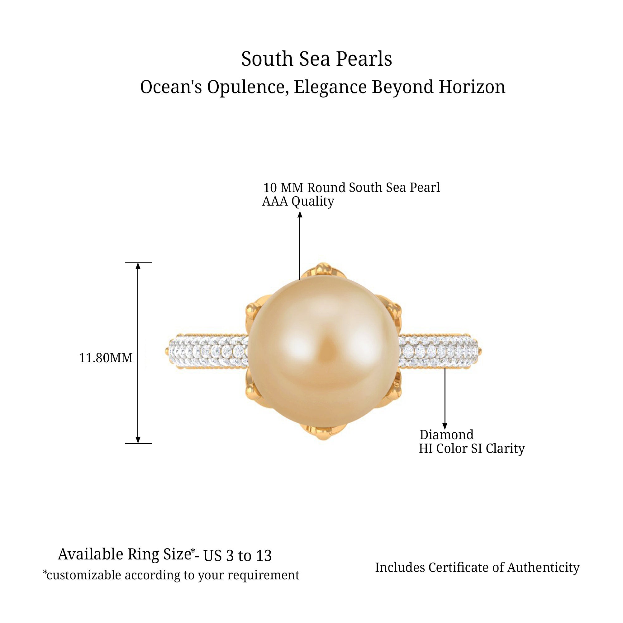 Arisha Jewels-South Sea Pearl Solitaire Engagement Ring with Diamond