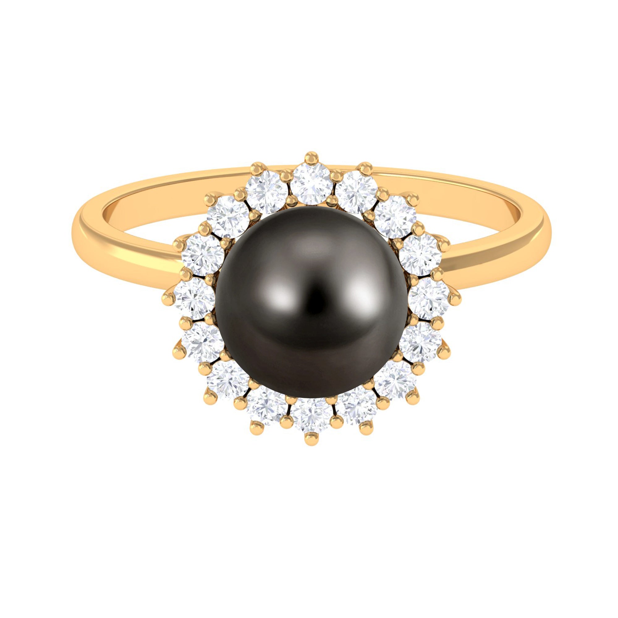 Arisha Jewels-Tahitian Pearl Halo Engagement Ring with Diamond