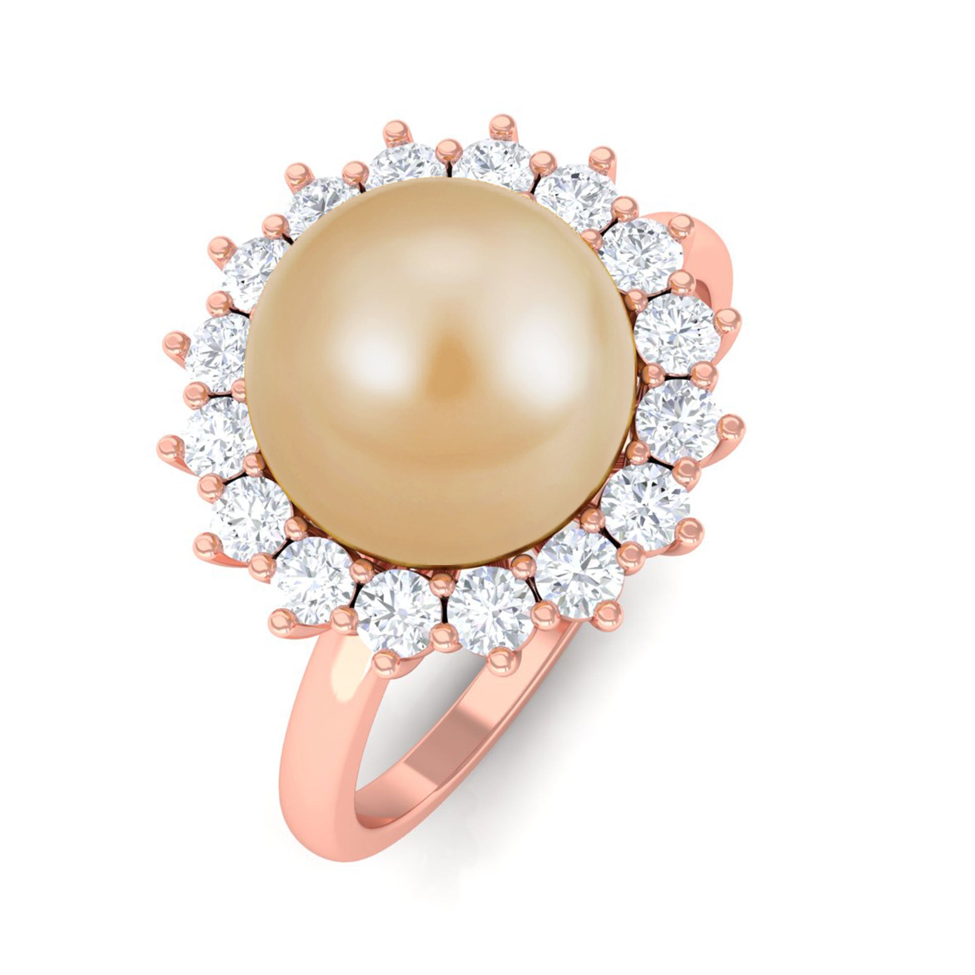 Arisha Jewels-South Sea Pearl Halo Engagement Ring with Diamond