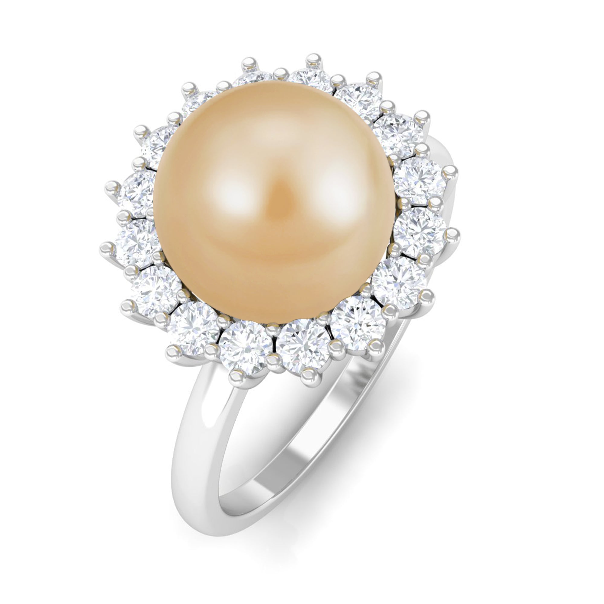 Arisha Jewels-South Sea Pearl Halo Engagement Ring with Diamond