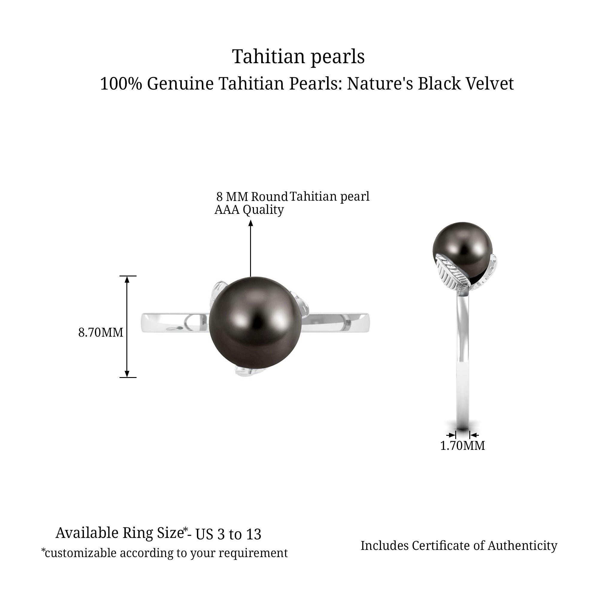 Arisha Jewels-Natural Tahitian Pearl Solitaire Ring