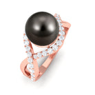 Arisha Jewels-Classic Tahitian Pearl Crossover Engagement Ring with Diamond