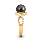 Arisha Jewels-Classic Tahitian Pearl Crossover Engagement Ring with Diamond