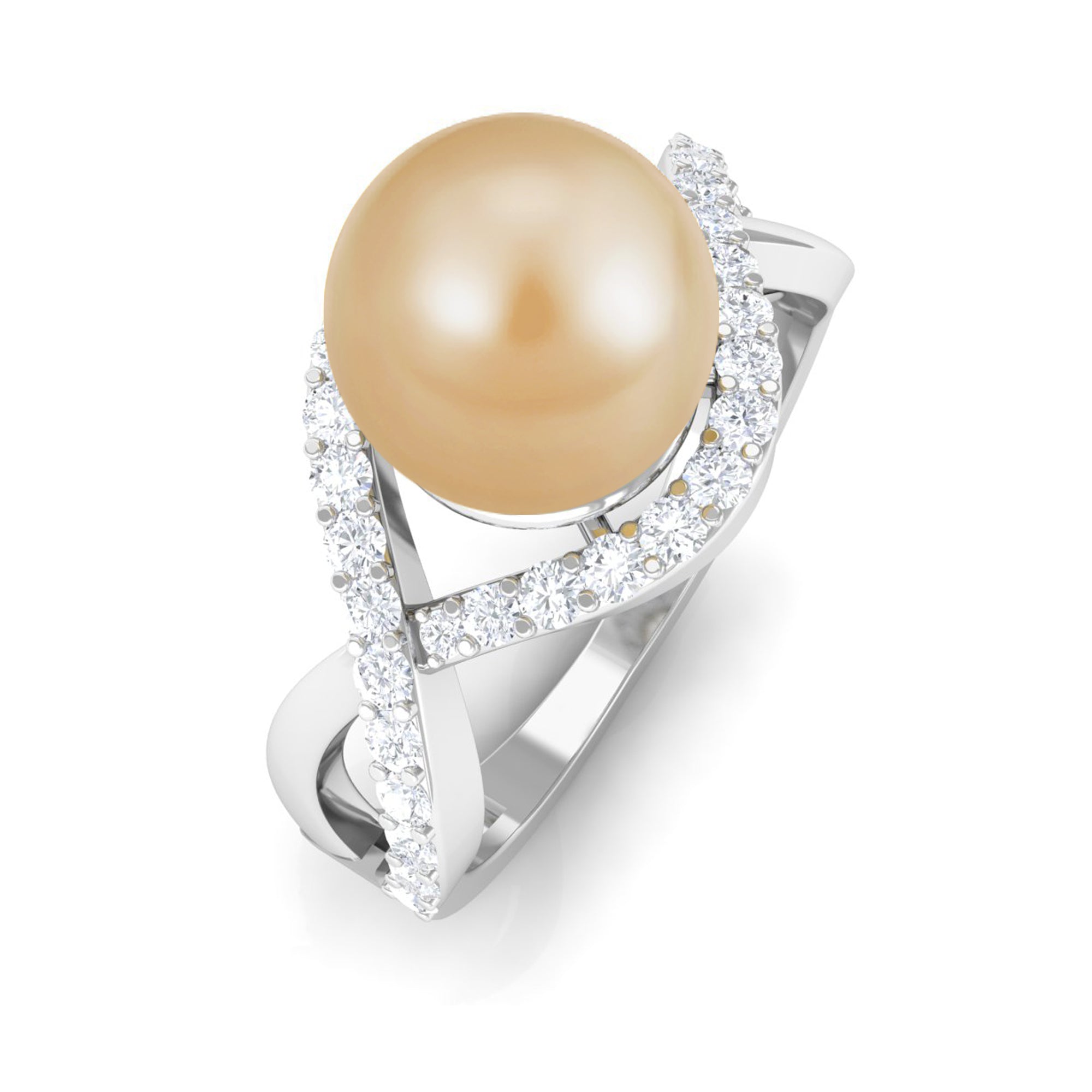 Arisha Jewels-Statement South Sea Pearl Crossover Ring with Diamond