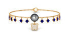 Tahitian Pearl Butterfly Charm Bracelet with Sapphire and Diamond Tahitian pearl-AAAA Quality - Arisha Jewels