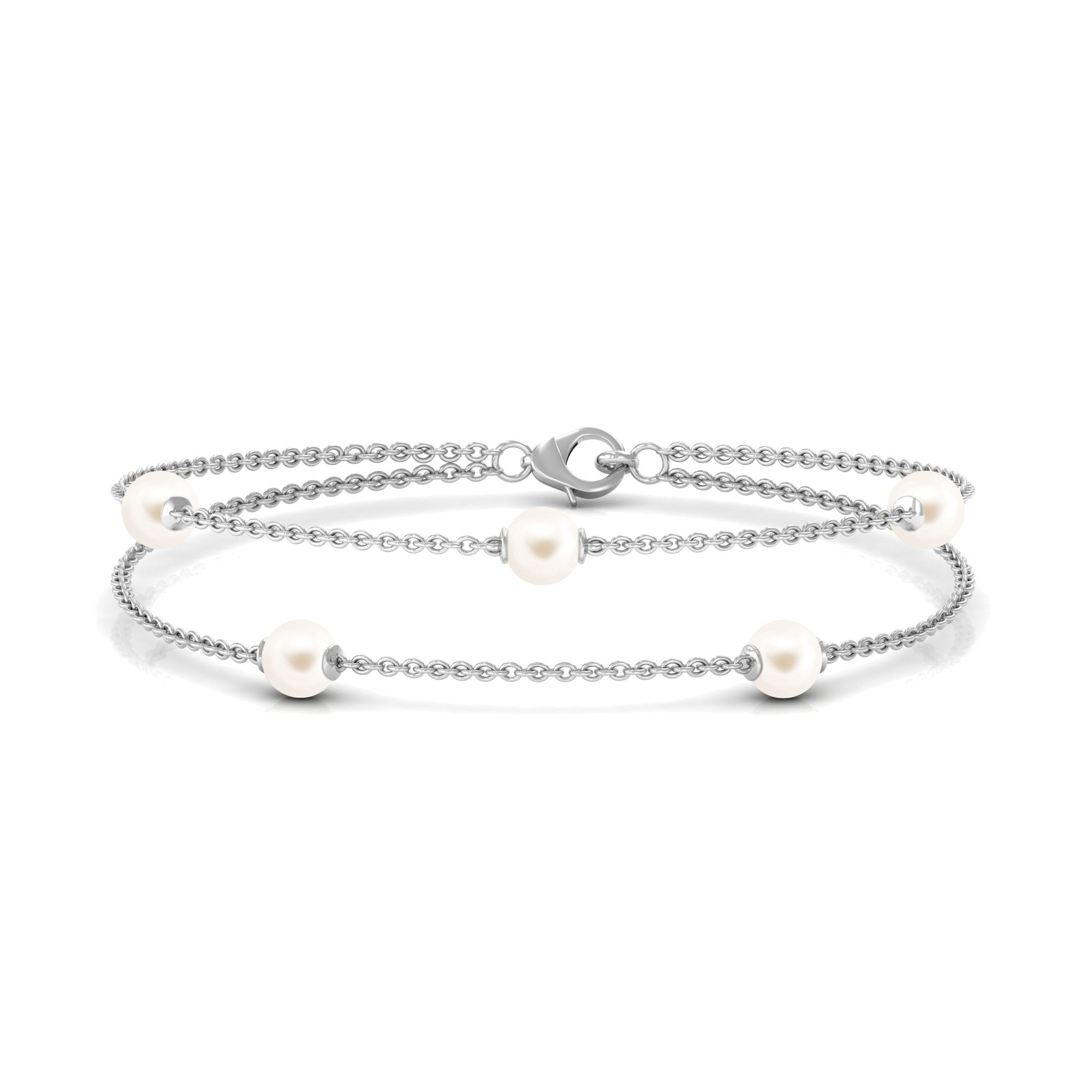 White Freshwater Pearl Double Chain Bracelet Freshwater Pearl-AAAA Quality - Arisha Jewels