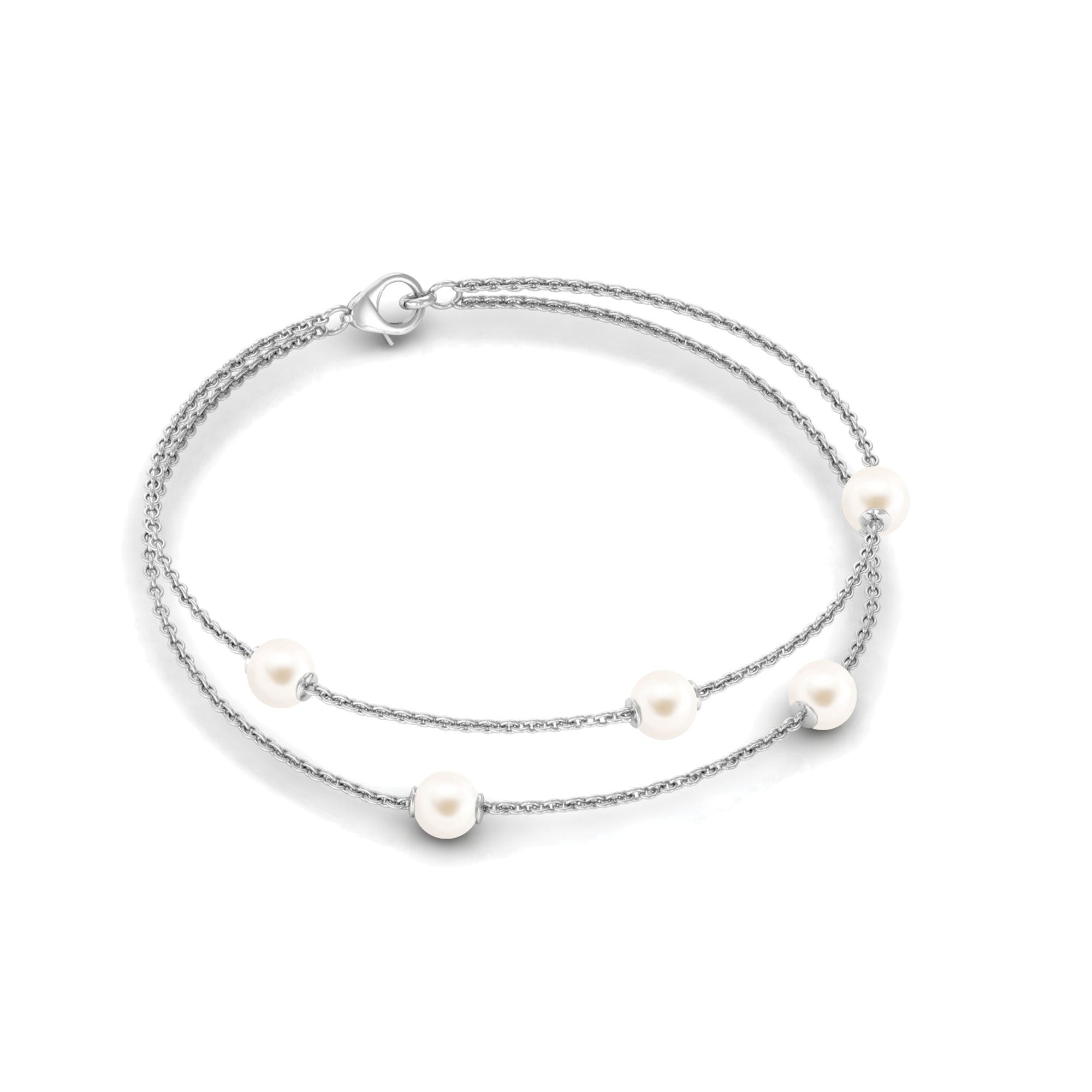 White Freshwater Pearl Double Chain Bracelet Freshwater Pearl-AAAA Quality - Arisha Jewels