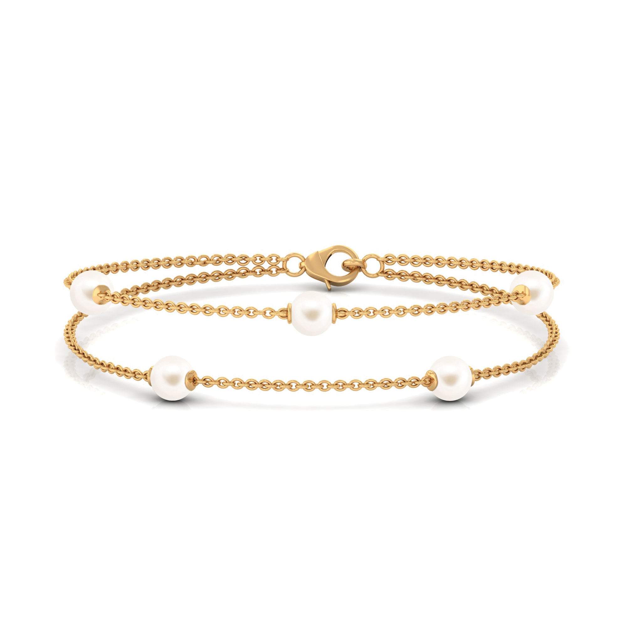 White Freshwater Pearl Double Chain Bracelet Freshwater Pearl-AAAA Quality - Arisha Jewels