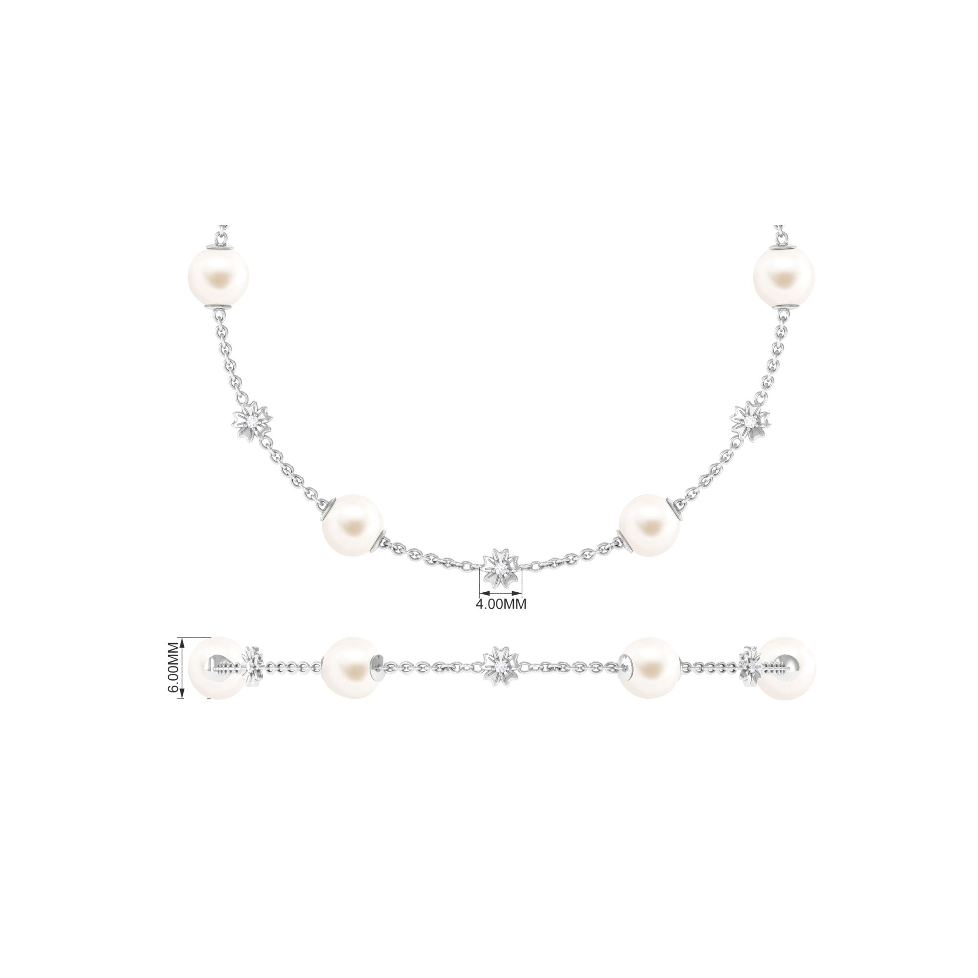 Real Freshwater Pearl Station Chain Bracelet with Diamond Freshwater Pearl-AAAA Quality - Arisha Jewels