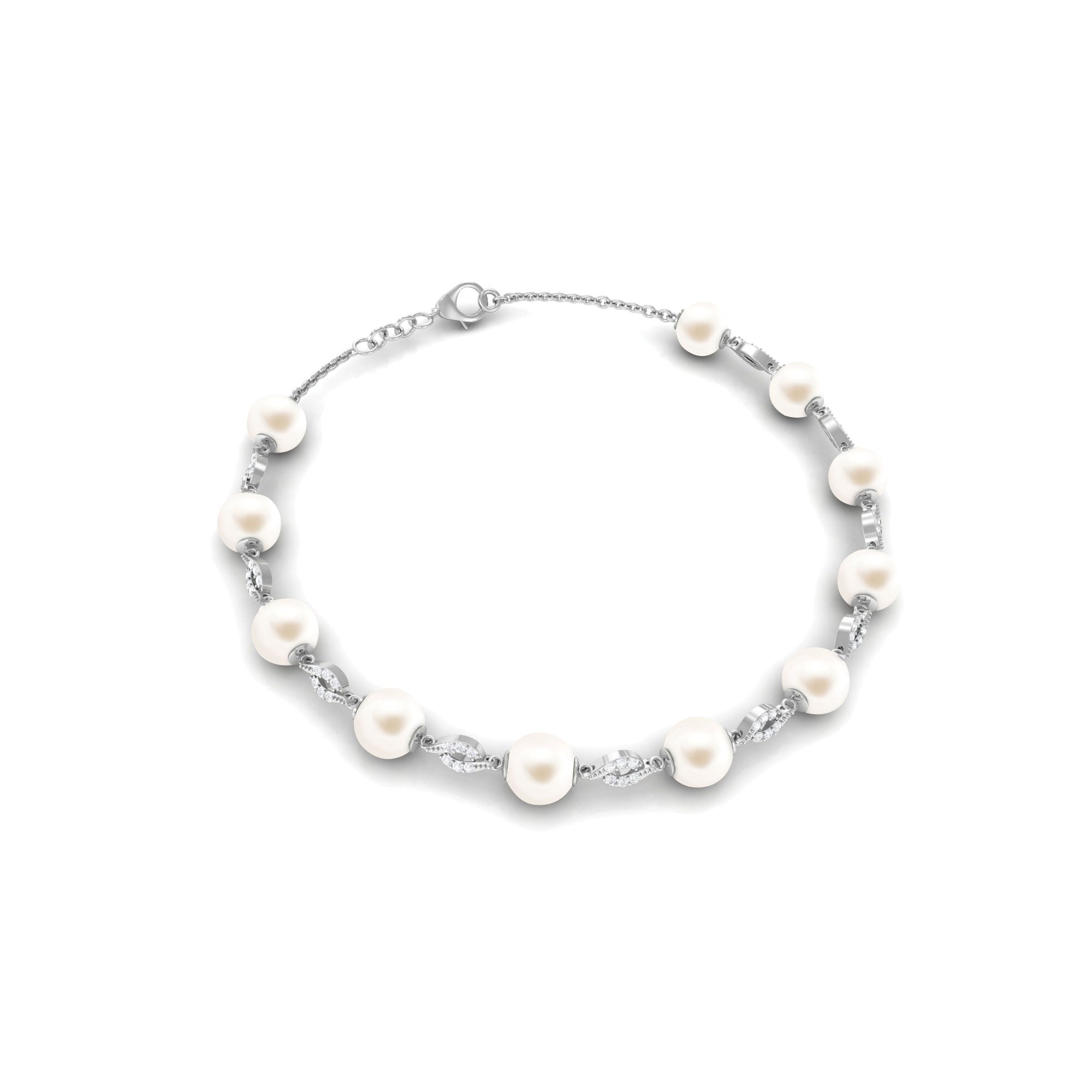 Simple Freshwater Pearl Chain Bracelet with Diamond Freshwater Pearl-AAAA Quality - Arisha Jewels