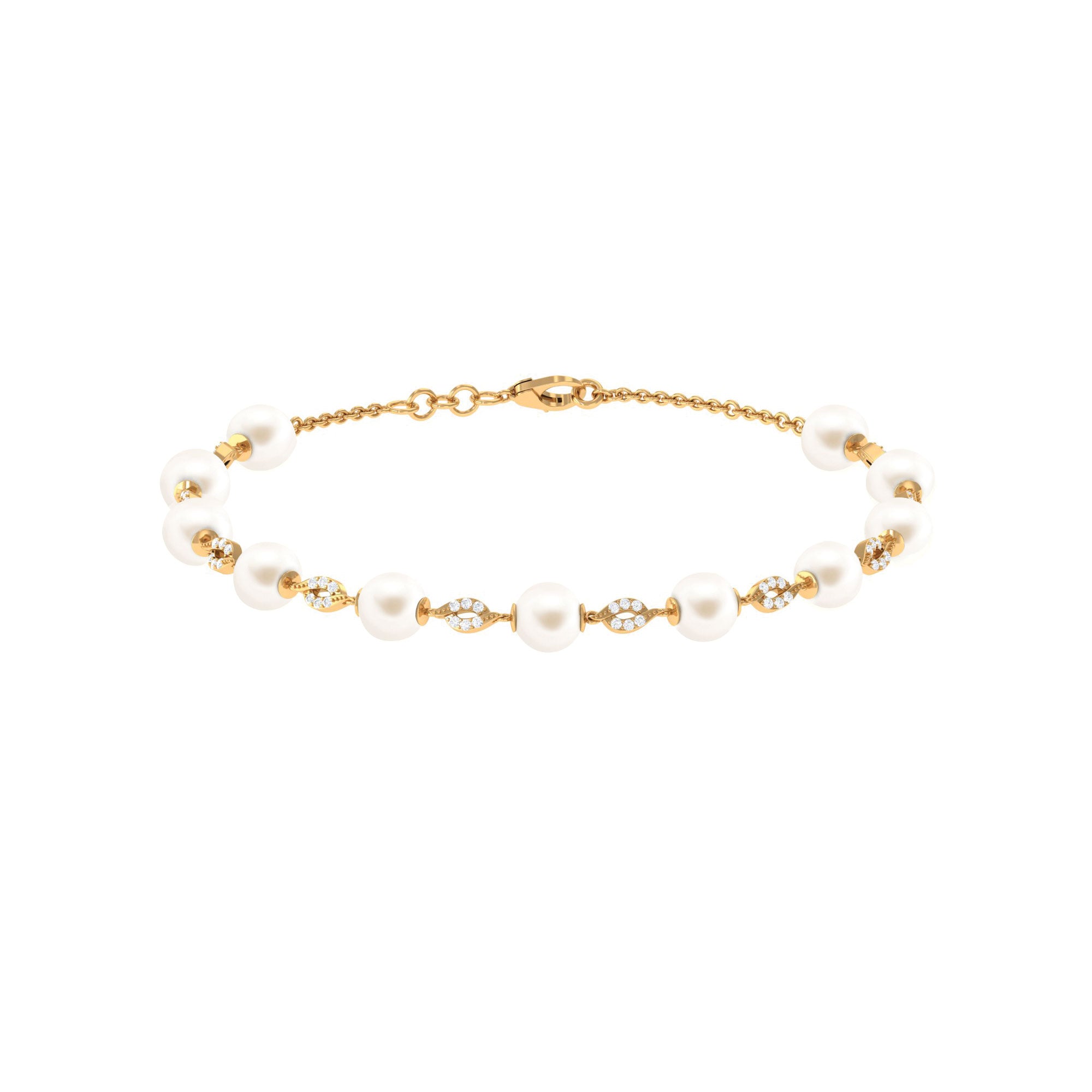 Simple Freshwater Pearl Chain Bracelet with Diamond Freshwater Pearl-AAAA Quality - Arisha Jewels