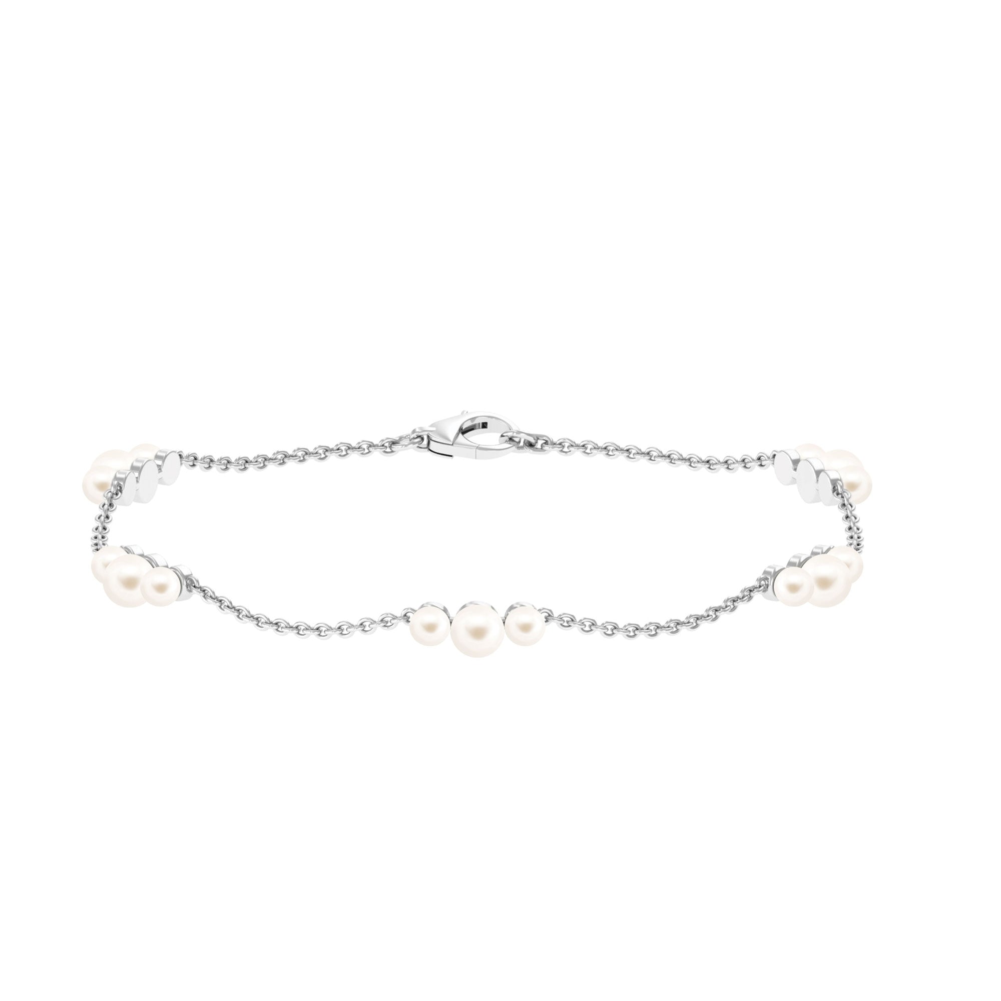 White Freshwater Pearl Station Chain Bracelet Freshwater Pearl-AAAA Quality - Arisha Jewels