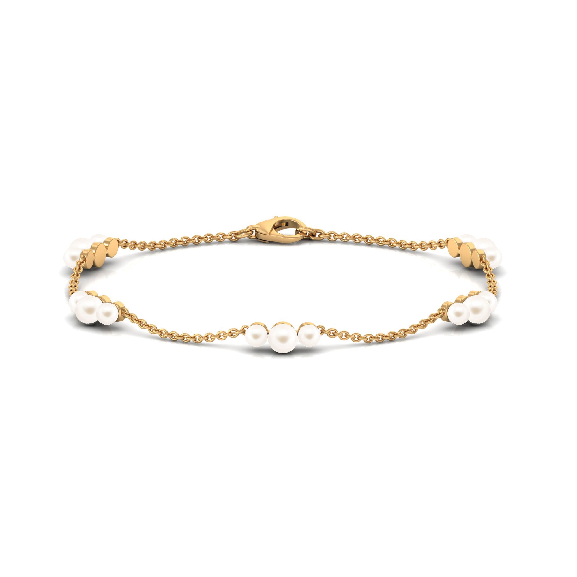 White Freshwater Pearl Station Chain Bracelet Freshwater Pearl-AAAA Quality - Arisha Jewels