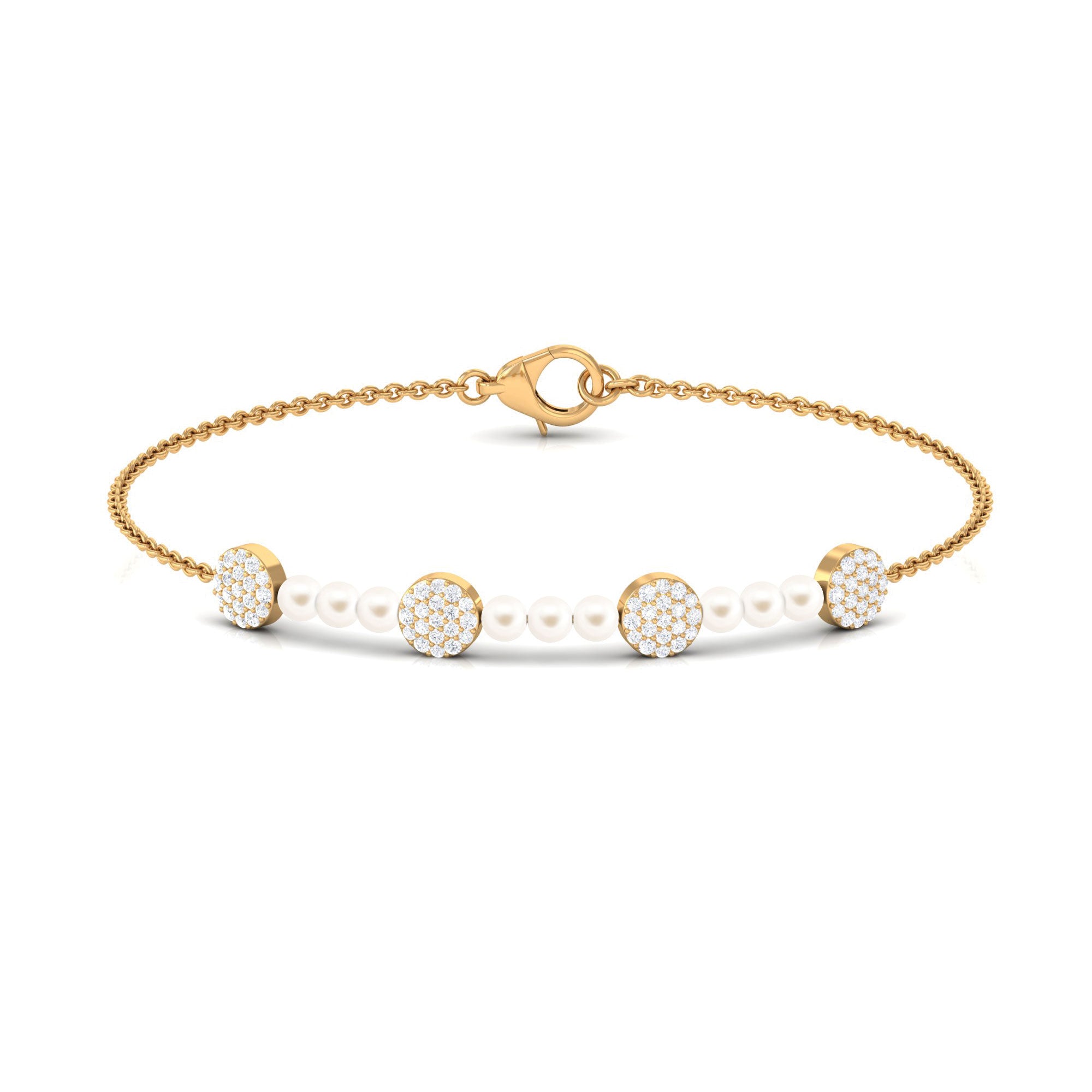 White Cultured Pearl Chain Bracelet with Diamond Freshwater Pearl-AAAA Quality - Arisha Jewels